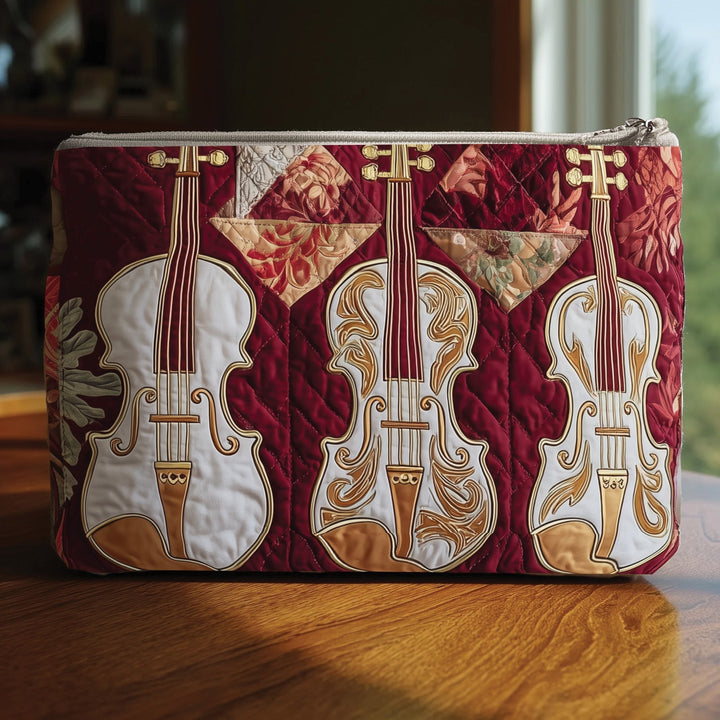 Elegant Violin Quilted Pouch V7
