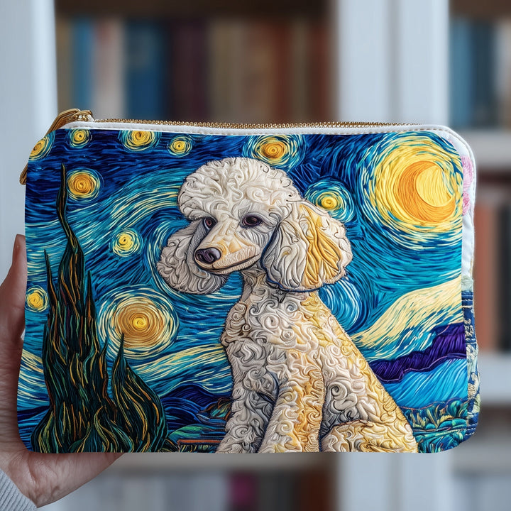 Poodle Under Starry Night Quilted Pouch