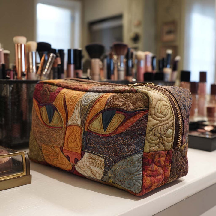 Meow Mood Quilted Cosmetic Bag