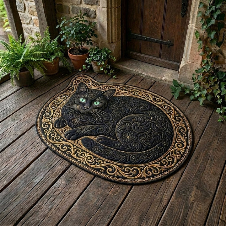 Custom Midnight Cat Shaped Doormat