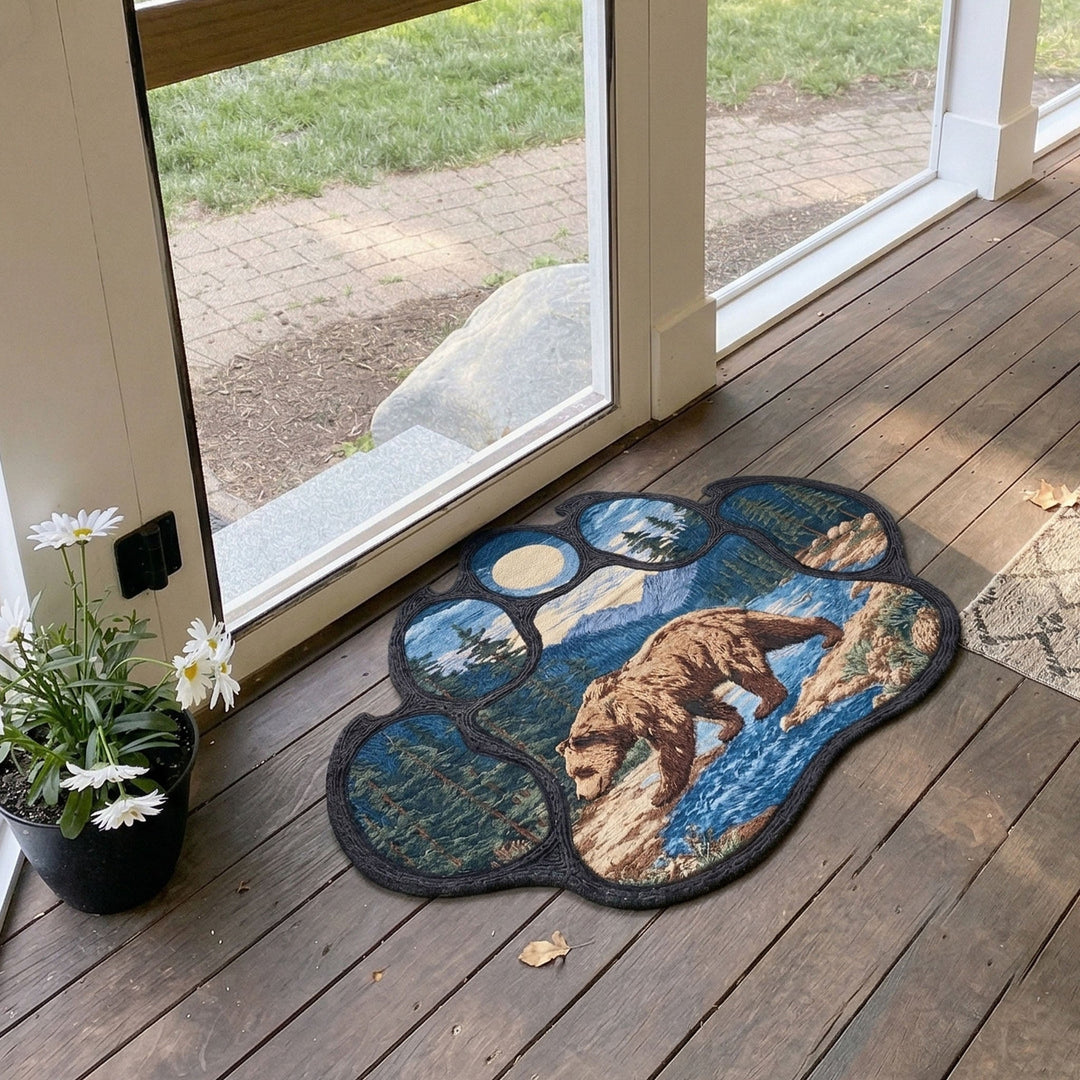 Custom Shaped Doormat with Mountain Paw Scene