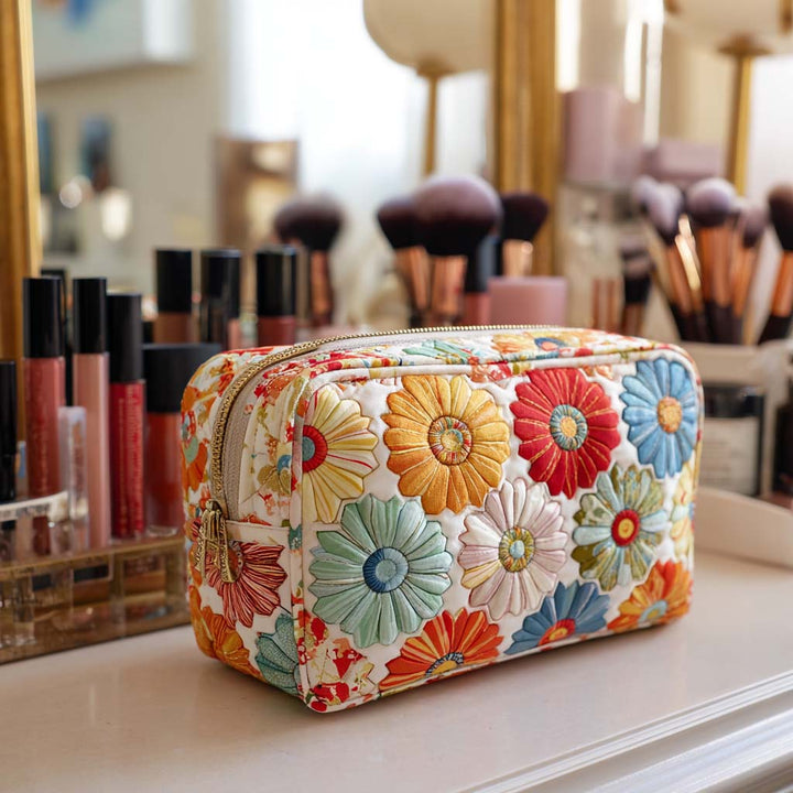 Shiny Petals Quilted Cosmetic Bag
