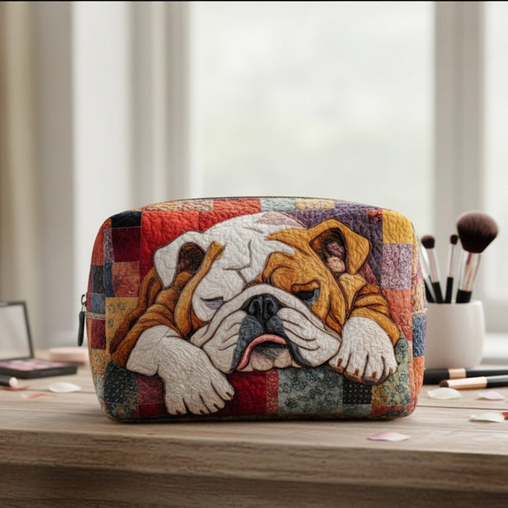 Quilted Makeup Bag - Sweet Bulldog Dreams Design