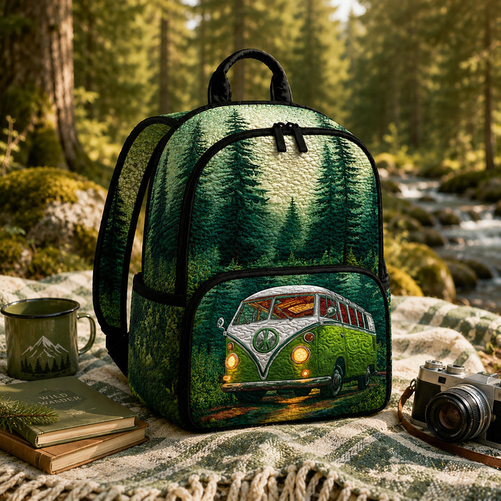 Vintage-Inspired Green Camper Van Quilted Backpack