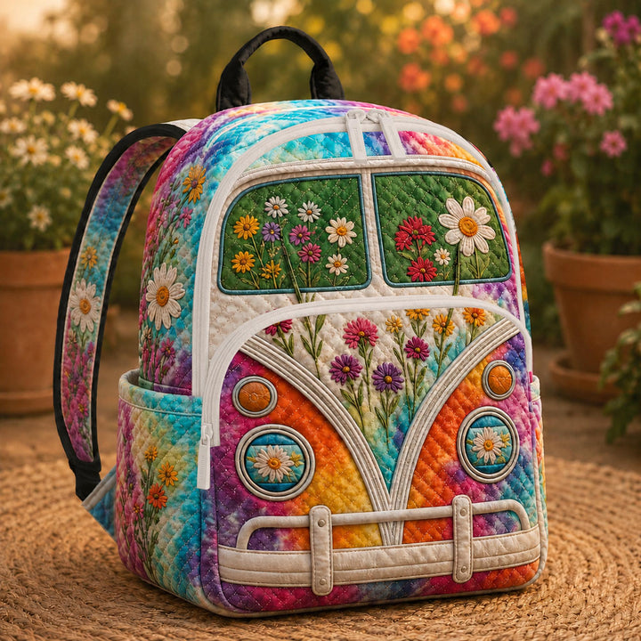 Retro Hippie Van Quilted Backpack