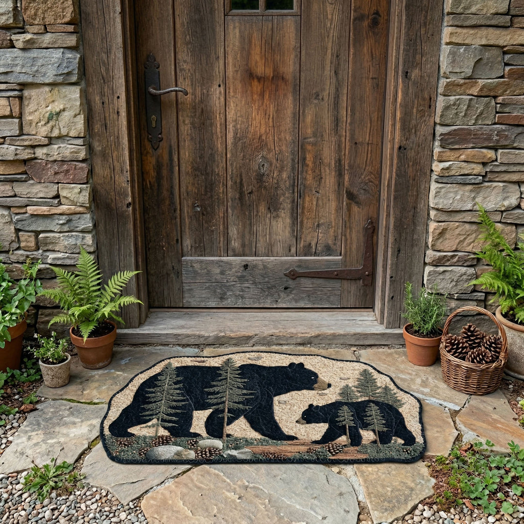 Personalized Woodland Bear Family Shaped Doormat